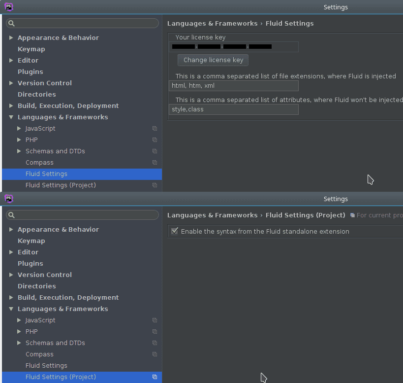 Fluid plugin settings